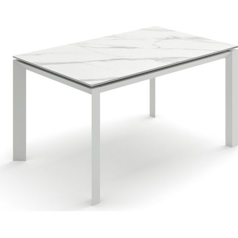 Tavolo Allungabile Account 24, Top in Ceramica Marmo Calacatta Opaca, Struttura in Metallo Verniciato Bianco, Dimensioni 140/220 cm (1/3)
