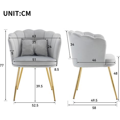 Set di 6 sedie in velluto grigio 63x58x77 cm con cuscini e gambe in metallo - MEUBLIV (1/5)
