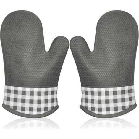 Gant de Cuisine Silicone Anti Chaleur, Gant Four Manique Four Oven Mitts Oven Gloves Gant Manique Gants Isolants Cuisine Épais Mitaine Four pour Barbecue Cuisson Gants Professionnel 1 Paire (Gris) (1/4)