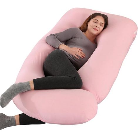 Almohada de embarazo，180 cm，soporte para piernas，funda de punto de algodón extraíble y lavable (rosa) (1/5)