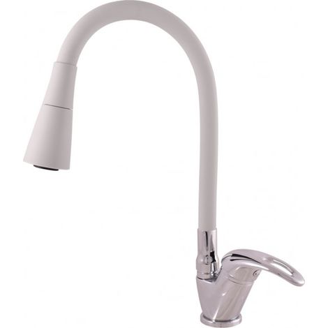 Mitigeur évier flexible à mémoire de forme SAZAVA en laiton chromé blanc (1/5)