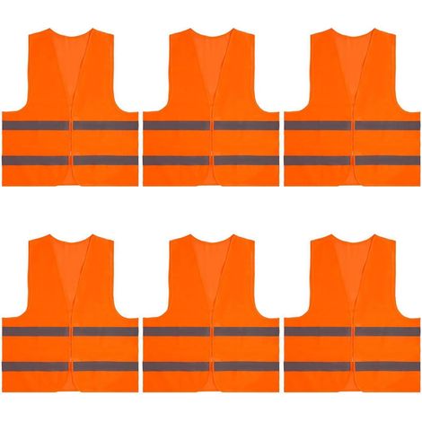 Lot de 6 Gilets de Sécurité Haute Visibilité Réfléchissants 360° Orange Fluo (1/5)