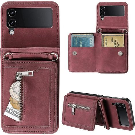 Pour Galaxy Z Flip4 5g Porte-carte en cuir pu Kickstand Couverture de téléphone avec sangle à main-B6 (1/5)