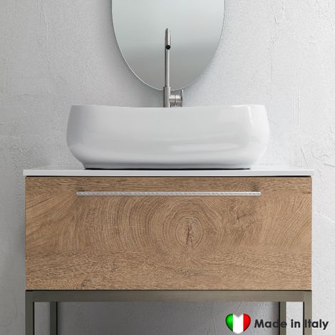 Mobile Bagno COMPAB da 96 cm - Made in Italy - Color Legno Naturale - Lavabo In Ceramica e Piano In Mineralguss (1/5)