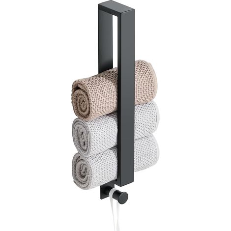 Porte Serviette avec Crochet sans Perçage, Support Serviette Adhésif pour Salle de Bain Cuisine en Acier Inoxydable, Noir Mat 40CM, EGJF2310-400-B (1/5)