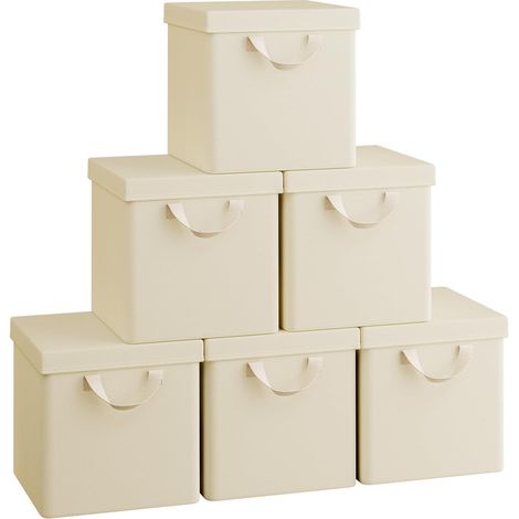 WOLTU Set of 6 20L Storage Boxes with Lid and Handles, Foldable Storage Organizer Containers Cube Baskets for Bedroom Closet Office, Cream