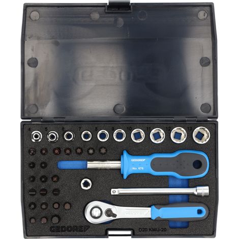 Gedore Steckschlüsselsatz, Set 37tlg, 6-kant, 1/4 Zoll, Werkzeug, Knarre Umschalthebel Bits, für KFZ, D20 KMU 20 (1/5)