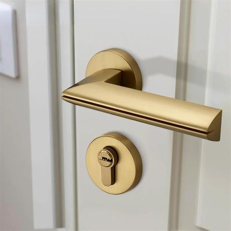 Serrure de porte moderne en laiton brossé, poignée de maison, finition dorée