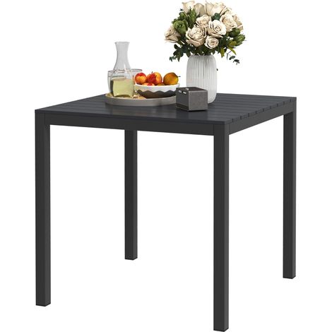 Table de jardin aluminium 73 x, en bois et aluminium, noir, 73 x 73 cm, pour jardin et terrasse, style moderne, rangement pratique