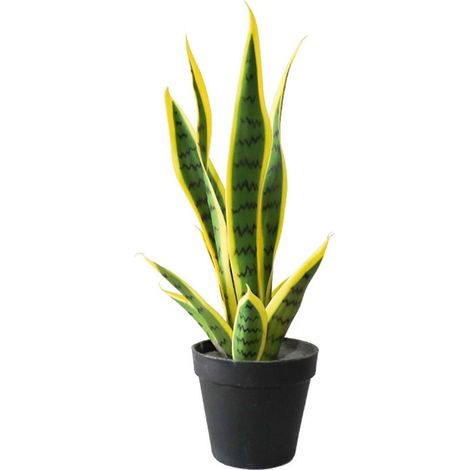Plante artificielle réaliste pour décoration maison – Sansevieria (Snake Plant) en pot – salon, bureau – Hauteur 40cm – Couleur : Jaune