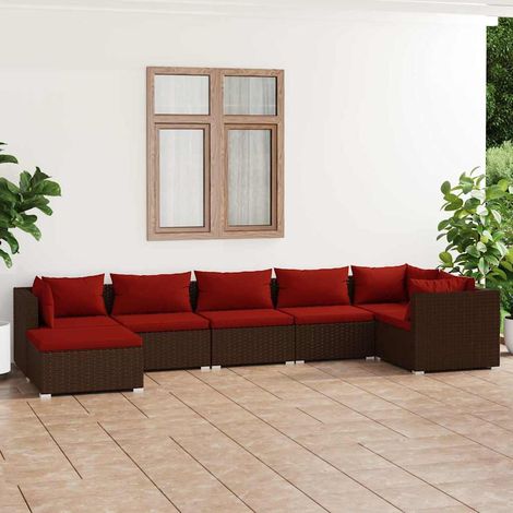 Salon de jardin 7 pcs Ensemble Table et Chaise de Jardin - avec coussins Résine tressée Marron BV196773 - BonneVie (1/5)