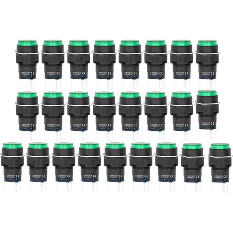 Packung mit 25 Miniatur-Runddrucktastern (16 mm) mit automatischer Rückstellung und 12-V-Kontrollleuchte für Automatisierungsgeräte (grün) (1/5)