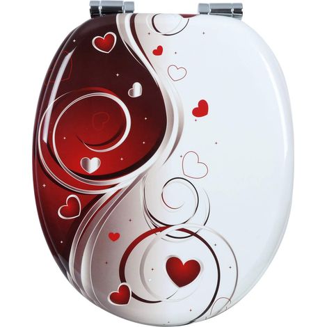 Siège de toilette charnière à fermeture lente en bois robuste pour salle de bain blanc et rouge