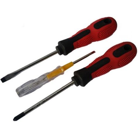 SET 3 PZ CACCIAVITI CACCIAVITE TAGLIO CROCE CERCAFASE TENSIONE MANICI ERGONOMICI