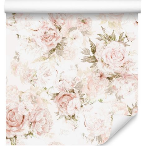 Carta da parati con fiori di peonia e foglie color pastello per soggiorno e camera da letto, 50x1000 cm. (1/5)