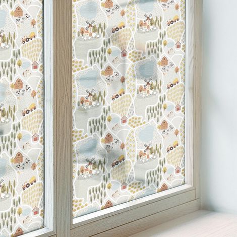 Klebefolie 200x116 cm Dekorativ Selbstklebend Blickdicht PVC Folie für Schlafzimmer Milchglas Sichtschutz Fenster UV-Schutz Ein idyllisches Dorf