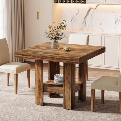 Tribesigns Quadratischer Esstisch für 2, 80 x 80 x 75 cm, Industrieller Esszimmertisch, Holz-Küchentisch für Esszimmer, Kleiner Raum, Wohnzimmer, Rustikales Braun (1/5)