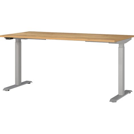 Schreibtisch 160cm, elektrisch höhenverstellbar, Eiche/silber, JESOLO-01 (1/4)