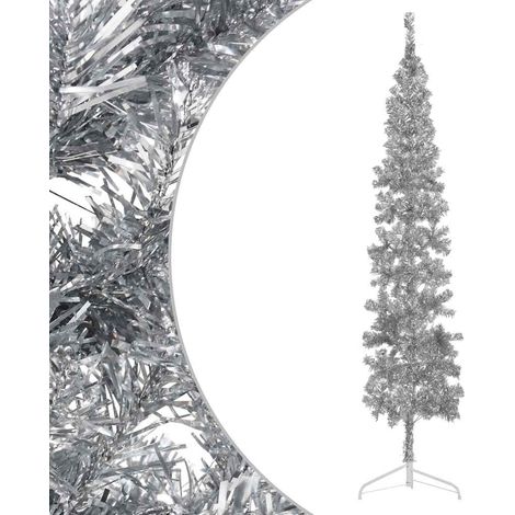 Demi Sapin de Noël Arbre de Noël artificiel mince avec support Argenté 240 cm (1/5)