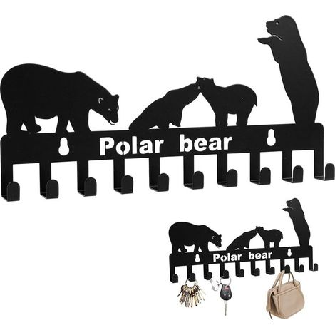 Porte Manteau Mural, Accroche Clef Mural Avec 10 Crochets Patere Clé Murale Design Ours Polaire Décoration Muraux en Métal Patère Pour Entrée Couloir Chambre, Noir (1/5)