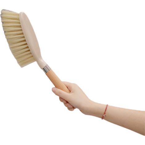 Brosse à poussière à long manche en bois de hêtre avec poils doux pour tapis canapés sols et autres surfaces dimensions 31 x 7 cm couleur bois naturel 1 pièce (1/5)