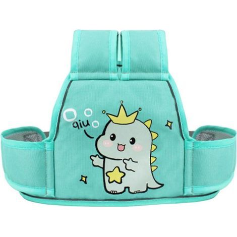 Ceinture de sécurité moto pour enfant (dinosaure vert) facile à utiliser, en fibre de polyester, réglable, avec motif dessin animé. (1/2)