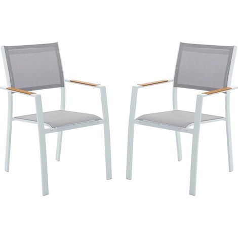 Sedia da giardino impilabili in Alluminio e Textilene Grigio e Bianco - Lotto di 2 - MACILA di MYLIA (1/5)