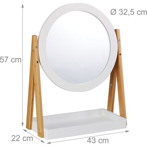 Specchio cosmetico da terra con vano portaoggetti 80 x 40 x 30 cm design chic in bambù bianco 130004717