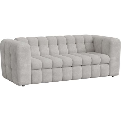 DARIA - Canapé 3 places convertible en tissu matelassé gris matelas 14 cm