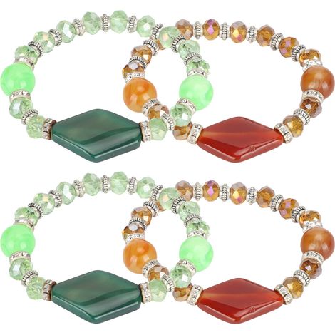 2 Set Elastic Crystal Bracelets Beads Wild Simple Stylish Craft Ornaments Green Coffee Color (1/5)