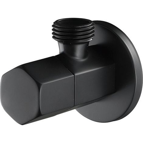 Noir Robinet D'arret WC Laiton Vanne D'arret de Robinet G1/2" Triangulaire Valve pour Douchette Douche Salle de Bain (1/4)