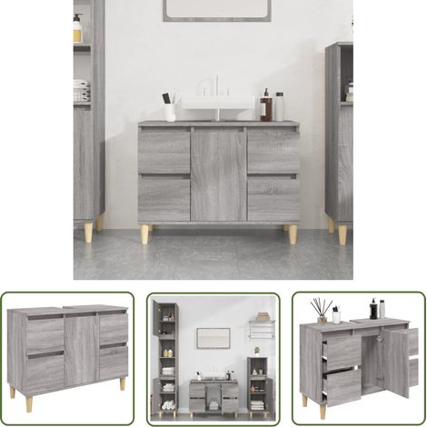 The Living Store Waschbeckenunterschrank Grau Sonoma 80x33x60 cm Holzwerkstoff - Badezimmermöbel - Schubladenschrank - Waschbeckenunterschrank - Spiegelschrank - Grau Sonoma (1/5)