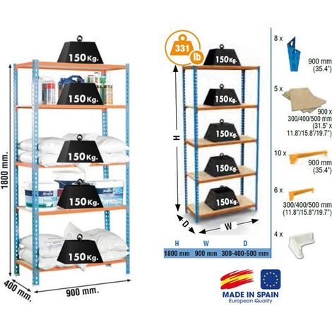 [JAMAIS UTILISÉ] SimonRack - Etagère de rangement 1800x900x400mm Bleu orange bois Charge 150Kg -  Maderclick 5/400