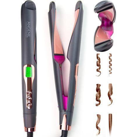 Lisseur à cheveux Twist pour femme, lisseur et boucleur double tension 2 en 1, fer à boucler rond multi-styles avec tapis anti-silicone, écran LCD (130 °C-230 °C) (1/5)