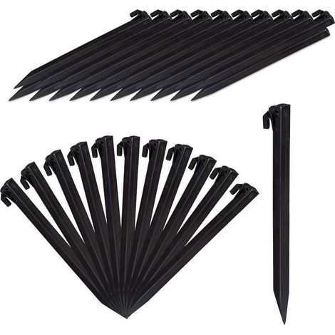 Piquet de Fixation, Lot de 32 Sardines Tente, Piquet ancrage Sol Jardin 31 cm Long, Plastique, Noir (1/5)