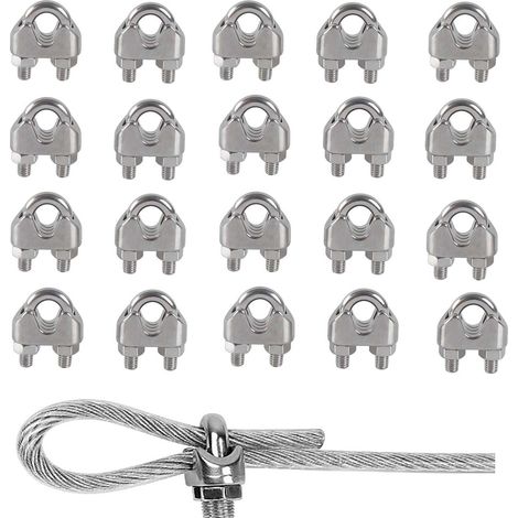 20pcs Serre-câbles, Boulon en U M4, Acier inoxydable 304, Fixation câble, Pour voile d'ombrage et lampe patio