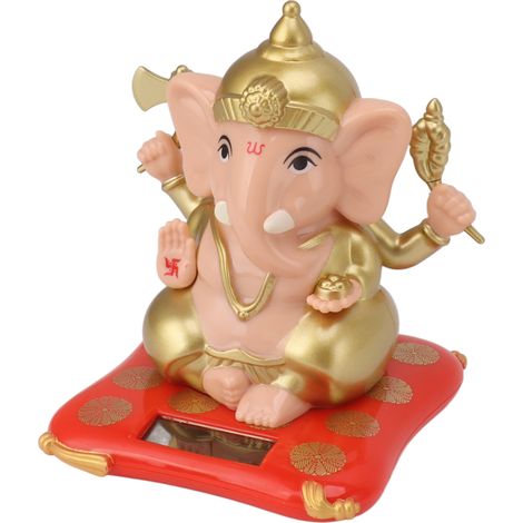 Statues de Ganesh, dieu éléphant, à énergie solaire, figurine indienne de Ganesh pour tableau de bord de voiture, décoration intérieure, artisanat, couleur chair (1/5)