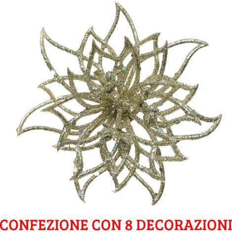 8 FIORI CON CLIPS 14X5 CM COLOR CHAMPAGNE GLITTER