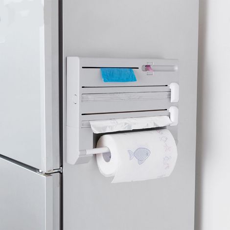 Rack De Rangement Cuisine - Distributeur Film Étirable Aluminium Et Essuie-Tout - Fixation Murale - 38 X 31 X 8,5 Cm - 1 Pièce (1/5)