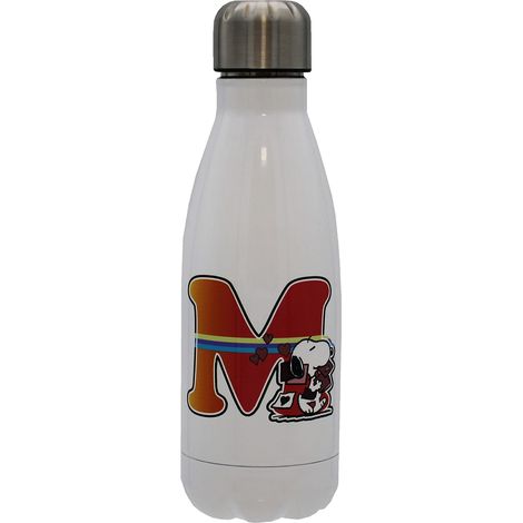 CYPBRANDS Snoopy - Bottiglia d'acqua in acciaio inox, chiusura ermetica, con motivo lettera M multicolore, 550 ml, colore: bianco, prodotto ufficiale (1/5)