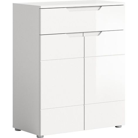 Solero Schuhschrank 2 Türen, 1 Schublade weiß hochglanz, weiß.