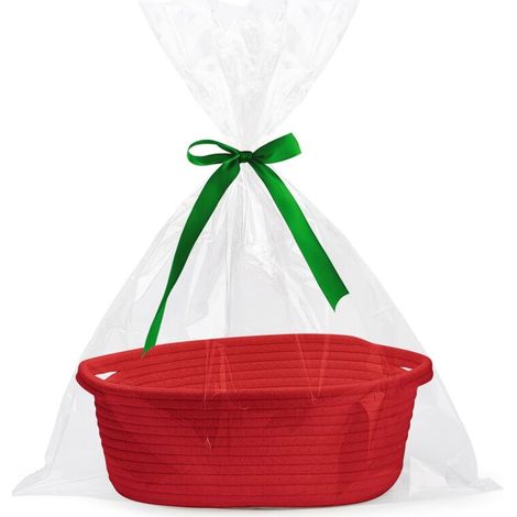 Empty Gift Basket, Woven Cotton Rope Basket with Gift Bag and Ribbon, Empty Gift Basket with Handle, Cat and Dog Toy Storage Basket for Baby Shower, Birthday, Wedding, Easter (r MUMU (1/4)