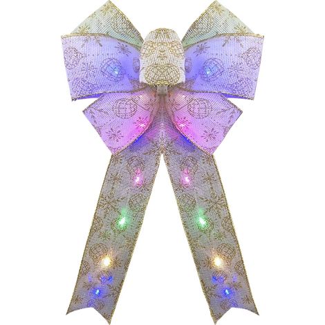 Nœud Papillon Lumineux - Pour Arbre De Noël - Double Couche - 40 x 23 cm - Avec LED Intégrées - Décoration Intérieure Et Extérieure - 1 Pièce (1/5)