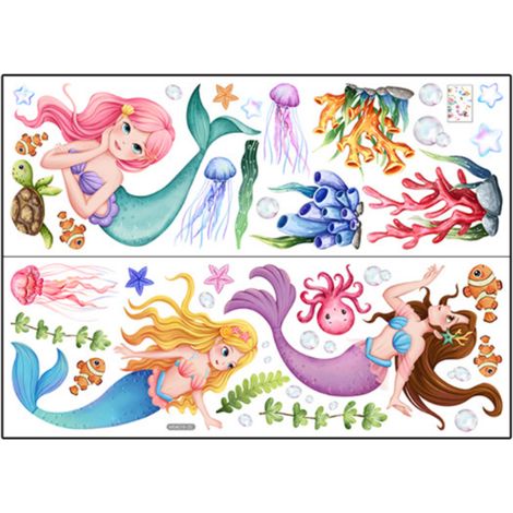 Rouleau de stickers muraux princesse sirène, univers cartoon et marin (1/5)