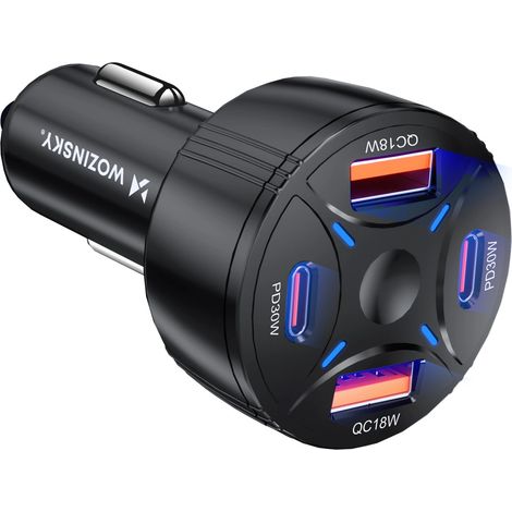 Caricabatterie da auto Wozinsky WLS-04 da 60 W con 2 porte USB-C e 2 porte USB-A - Nero (1/5)
