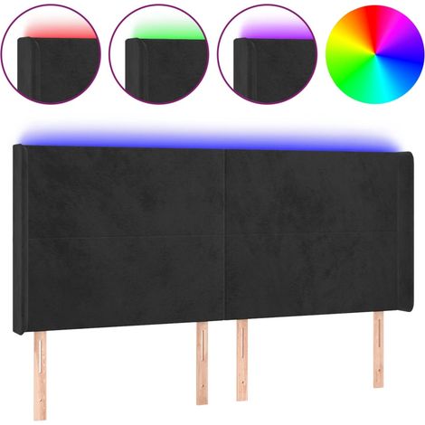 Testiera Testata del letto a LED Nera 183x16x118/128 cm in Velluto (1/4)