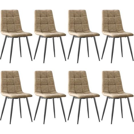 WAFTING Lot de 8 Chaises de Salle à Manger en Tissu Technique, Chaise Rembourrée avec Dossier Haut, Pied Métallique - Brun Jaunâtre (1/5)