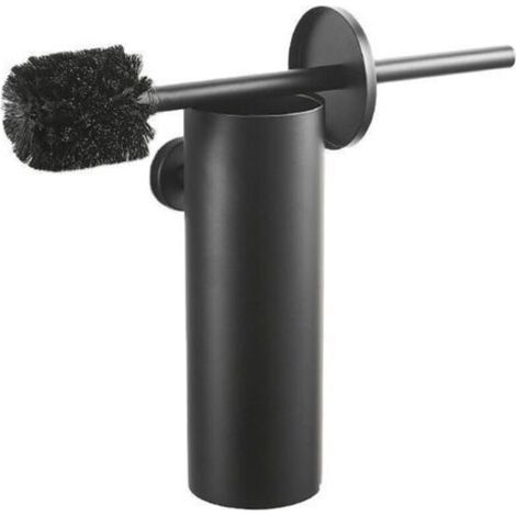 Brosse WC en acier inoxydable avec couvercle anti-éclaboussures fermé et tête de brosse remplaçable 8 x 8 x 39 cm (noir) (1/5)