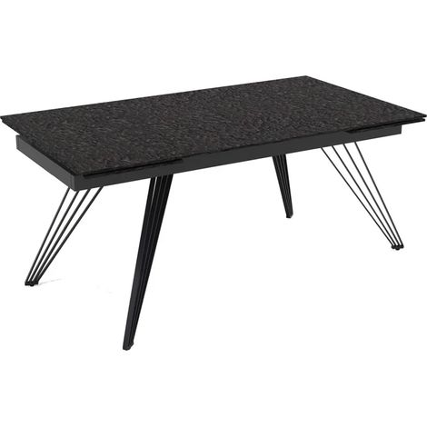 Table extensible 160 à 240 cm verre bullé gris anthracite pieds filaires - ATLANTA 01
