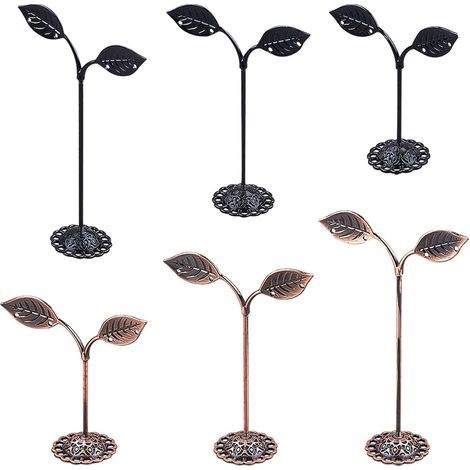 6 piezas de soporte para pendientes en forma de brote de judía, de hierro, expositor para joyas, negro/bronce, 3 alturas (1/5)